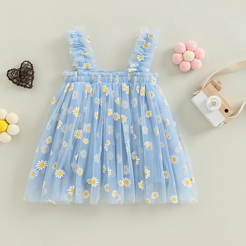 Image of TotzTouch Baby Girls Knee-Length Dress | Frock Cami Strap Flared Printed Net Sleeveless Gown