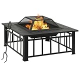 Zateety Outdoor Fire Pit - 31.9' Firepit with Mesh Cover & Poker - Wood Burning Warming Firepits, Preventing Sparks from Splashing, Patio Outdoor Fireplace for Backyard & Gardern