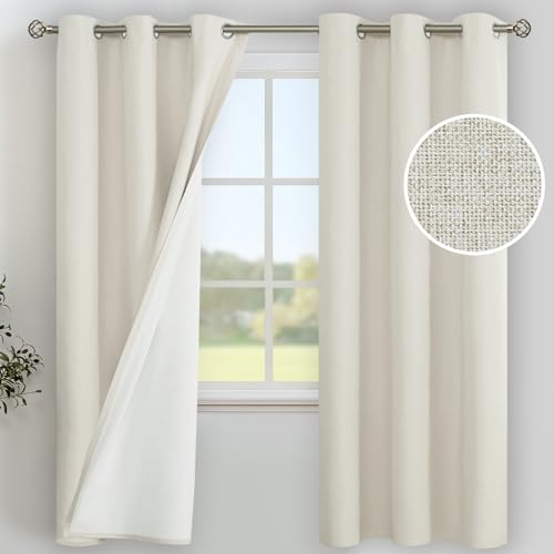Image of YoungsTex Linen 100% Blackout Curtains for Bedroom 72 Inch Long, Grommet Faux Linen Thermal Insulated Full Room Darkening Window Drapes for Living Room with White Liner, 2 Panels, 42 X 72 Inch