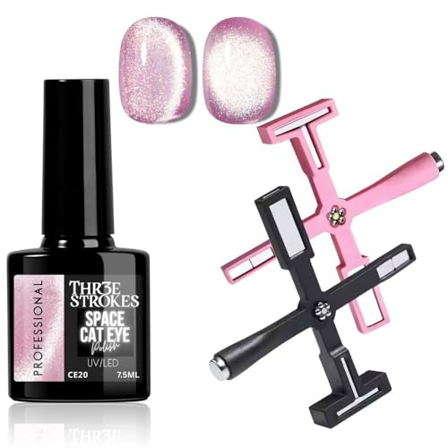 Image of THR3E STROKES 9D Cat Eye Gel Nail Polish 7.5ML - Glitter Magnetic with 3D Shimmering Effect - 5 in 1 Magnet Set - UV /LED Soak Off for Nail Art & DIY Manicure at Home (CE20+5IN1MAG)