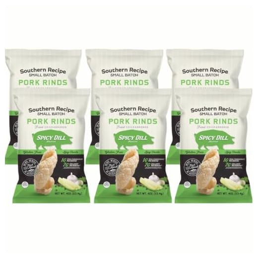 Southern Recipe Small Batch Pork Rinds | Spicy Dill Flavor | Keto Friendly, Gluten Free, Low Carb Food | 7g Collagen Per Serving | High Protein | 4 Oz Bag (Pack of 6)