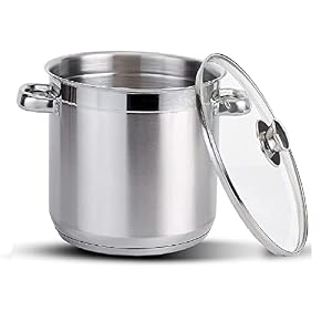 Stainless Steel Stock Pot with Vented Glass Lids, Deep Soup Pot, Two Tone Silver Pot, Induction Friendly Base (28 Diameter – 16 Litre)