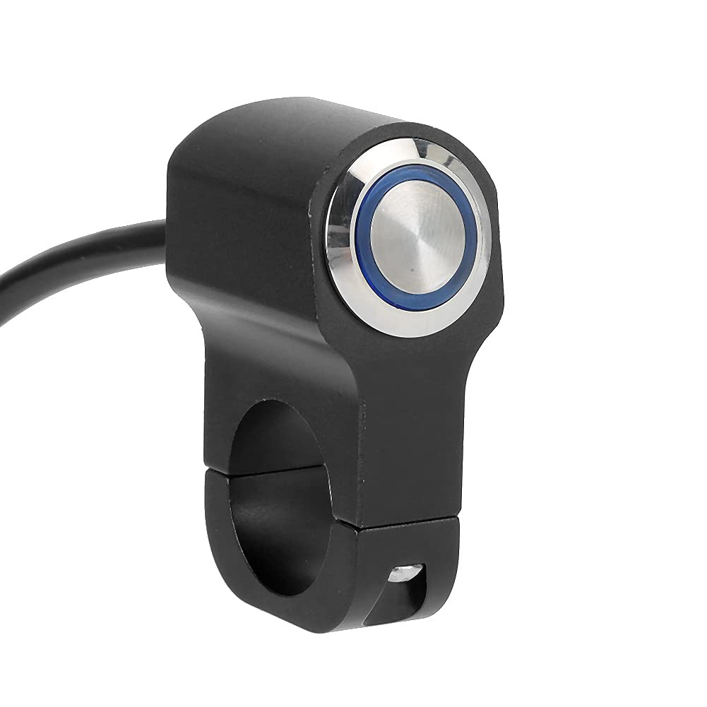 Interruttore impermeabile in acciaio da 22 mm per manubrio di moto e ATV, con spia blu, pulsante a ritorno automatico per faro, luce antinebbia e clacson; adatto a manubri da 0,87