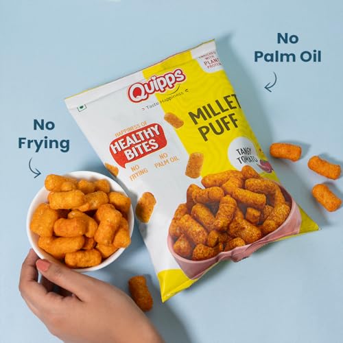 Image of Quipps Healthy Puffs Trial Pack Combo | Non-Fried Roasted Puffs Snack | Plant Protein & Gluten Free | Non-GMO, Heart-Friendly | Low Sodium, No Palm Oil | Low Calorie, High Fiber Healthy Crunchy Snack for Office, Travel & Evening Munching | 5 Flavours | Pack of 5 (60g Each)