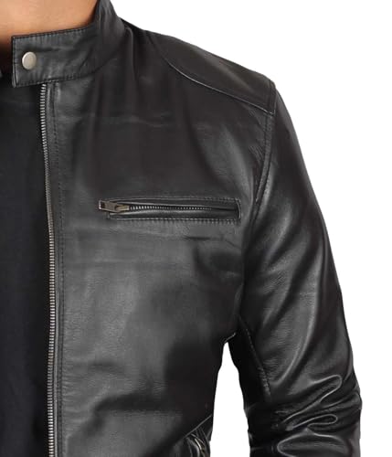 Image of Decrum Mens Leather Jacket - Cafe Racer Style Real Lambskin Leather Jacket Men