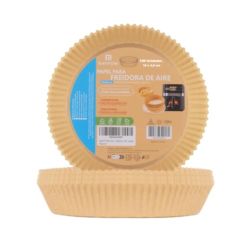 Papel Freidora Aire 16R100 Air Fryer Redondo 100 Unidades 16-20 cm moldes Desechable para Horno BPA Free Accesorios para Freidora sin Aceite de 2 a 8 litros (16-20CM-Redondo-100 unidad)