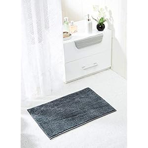 Amazon Brand - Solimo Anti Slip Microfibre Loop Bathmat - 60 x 40 cm, Blue and Grey, Pack of 2