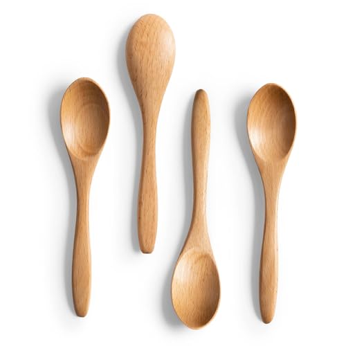Hefild Small Wooden Spoons for Eating, 4-Piece Set, 5.8 Inch, Honey Spoons