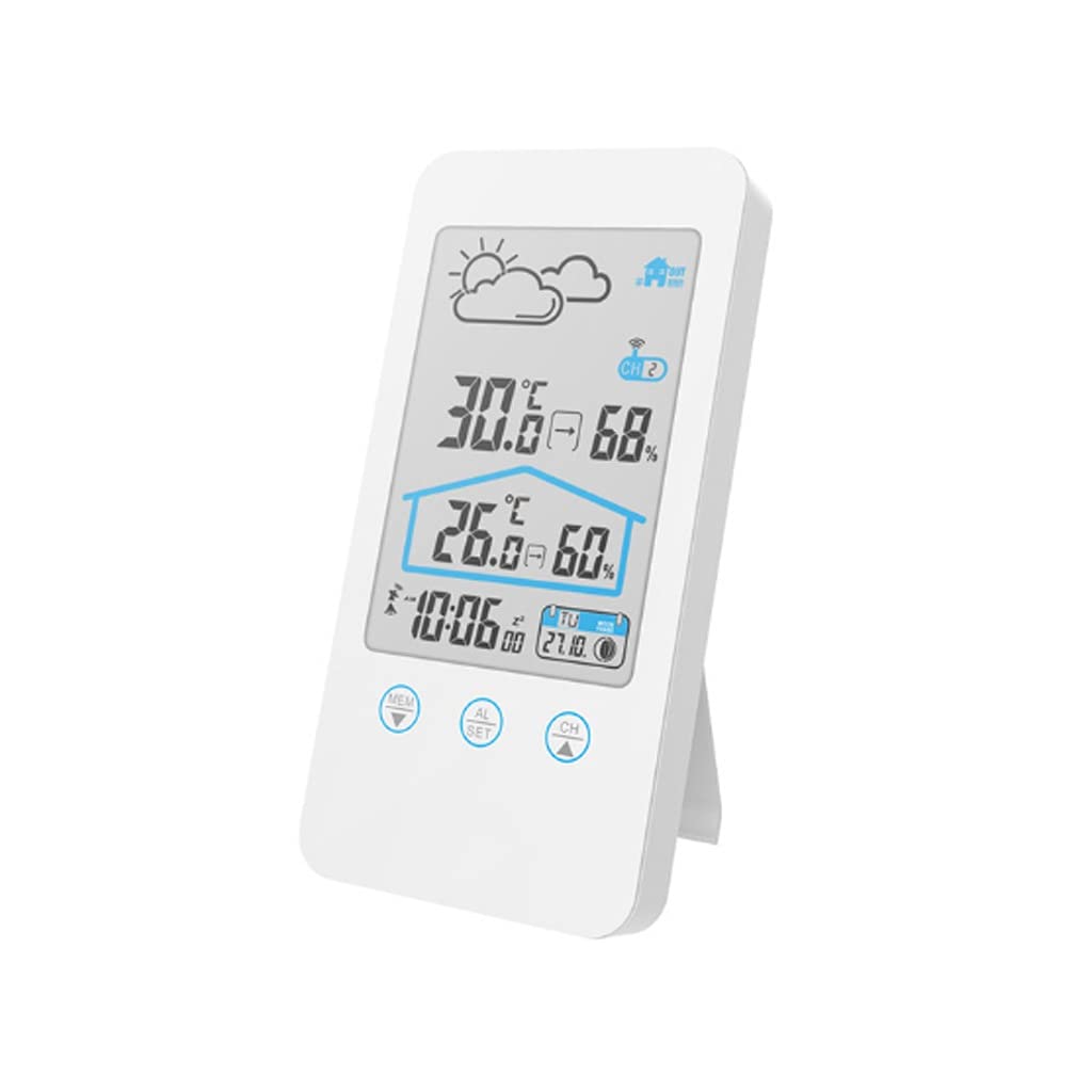 JSEIAJB Touch Screen Thermometer Hygrometer Indoor Outdoor Weather Station Weather Forecast+ Moon Phase and Calendar Function(D)