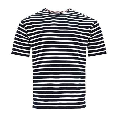 modAS Herren T-Shirt Bretonisches Streifenshirt - Ringelshirt Streifenshirt Kurzarm mit Streifen aus Baumwolle in Blau/Weiß Größe 58