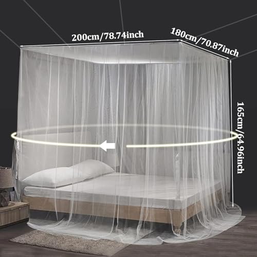 Miniatura 2 de Mosquitera Cama Cuadrada,Blanco Malla Fina Mosquitera,Mosquitera Cama Matrimonio Individual,Dosel Cama Niña,Mosquiteras Para Camas Exteriores,Mosquitera Jardin,Para Casa Y Camping 180x200x165cm