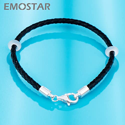 22Cm Black Braided Leather Rope Bracelet With 925 Silver Lobster Claw Clasp, Handmade Woven Leather Bracelet Fit Pandora Charms Beads, For Family Friends Making Beads Bracelet Bangle #TOP1
