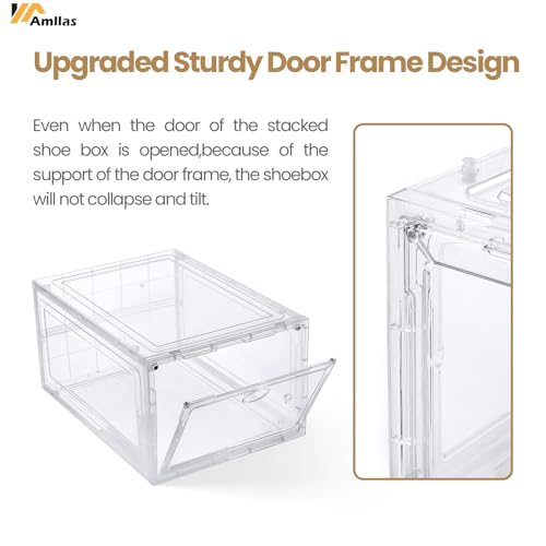 Image of 12 Pack Clear Shoe Storage, Stackable Shoe Organizer, Shoe Boxes for Closet | Plastic Shoe Containers with Magnetic Door, Sturdy Sneaker Storage Organizer, Shoe Cabinet Fit up to US Size 12