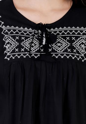 Image of Avayayat Short Kurti for Women | Embroidered Straight Rayon Kurta | Round Neck Full Sleeves Short Kurti for Women's