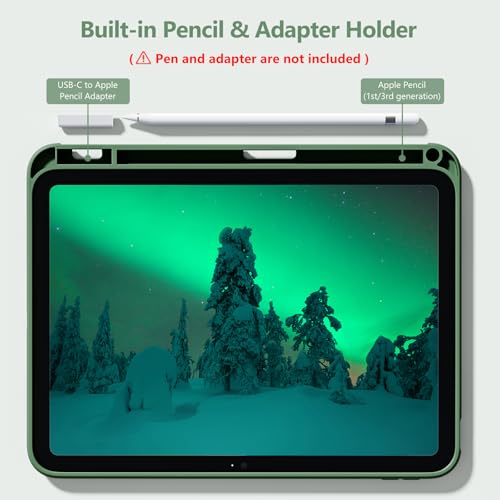 Image of Wenlaty Compatible with iPad (A16) 11th Generation Case 11 Inch 2025, for iPad 10th Generation Case 10.9 Inch 2022 with Pencil Holder, Trifold Stand Protective Clear Back, Auto Wake /Sleep, Pine Green