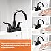 KPW Bathroom Sink Faucet 2 or 3 Hole Matte Black Centerset 4 Inch Bathroom Sink Faucet 2 Handle Plating Over ABS Plastic Non-Metallic Lavatory Bathroom Faucet with Pop up Drain Water Supply Hoses