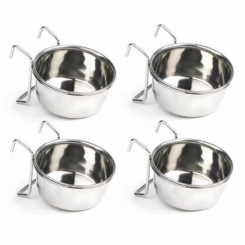 Image of Pets Empire Best Stainless Steel Birds Coop Cup Feeder Bowl (200 ML Pack of 4, Hook)