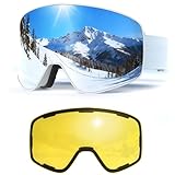 Gafas de Esquí con Magnético Lentes Intercambiables,YH212 Gafas Esqui OTG para Unisex Ajustable Tamaño Anti-Niebla Protección UV Snowboard Nieve Espejo para Ski (02-Plata/Blanco + Lente VLT 13%)