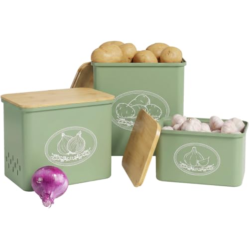 Lifewit Plastic Potato and Onion Storage Bin Box, Set of 3, Green