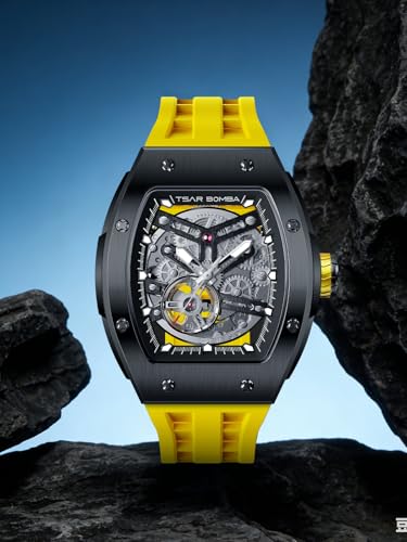 Image of TSAR BOMBA Mens Luxury Watch Automatic Watches for Men 50M Waterproof Japanese Mechanical Movement Tonneau Stainless Steel Case Sapphire Glass Big Face Cool Unique Fashion Gift Men