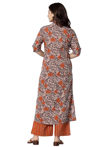 Image of rytras Women Cotton Printed A-Line Kurta with Palazzo Pant Set