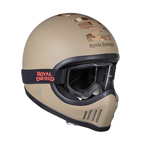 Image of Royal Enfield Enduro Full Face Camo MLG Helmet with Goggles Matt Desert Storm, Size: XL(61-62cm)
