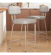 26 Inch White Leather Swivel Bar Stools with Back, Kitchen Counter Set of 2