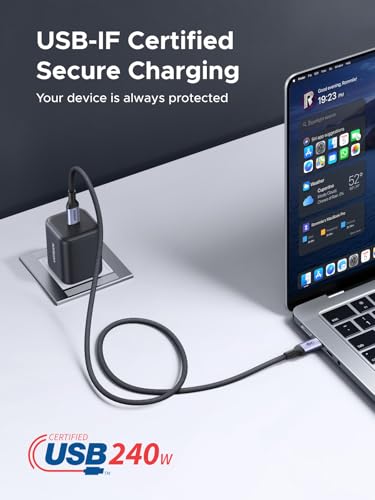Image of UGREEN USB-IF Certified USB-C to USB-C Cable 1M 240W, PD3.1 Fast Charging Cable for MacBook Pro /Air, OmniBook, ThinkPad, Legion, iPad, iPhone 17 /16 /15, Galaxy S25 /S24, Black