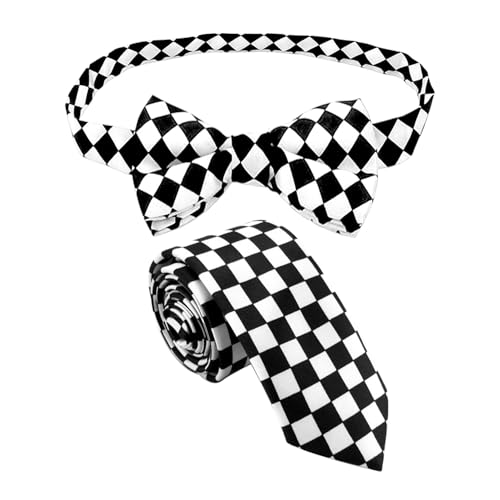 HDGSAFD 1 Corbata A Cuadros En Blanco Y Negro Y 1 Pajarita A Cuadros En Blanco Y Negro, Accesorios De Cosplay, Corbata Decorativa, Corbata De Fiesta
