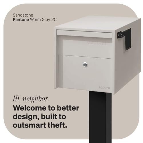 Image of Adoorn Lockable Post Mount Mailboxes for Outside - Small Anti-Theft Locking Mailbox for Packages and Letters - Weatherproof Construction - Durable Steel - 12 inch H x 12 inch W x 18.5 inch D - Sandstone