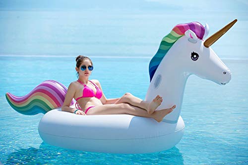 image for Jasonwell Giant Inflatable Unicorn Pool Float Floatie Ride On with Fas