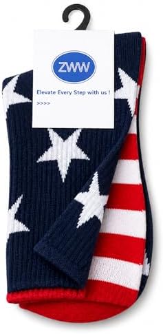 ZWW American Flag Crew Socks Men Women - Patriotic 4th of July Stars and Stripes Novelty Funny Socks, Independence Day Gifts