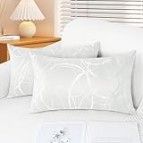 CaliTime Pack of 2 Cushion Covers Bolster Pillow Cases Shells for Couch Sofa Home Decor Modern Shining & Dull Contrast Circles Rings Geometric 12 X 20 Inches White