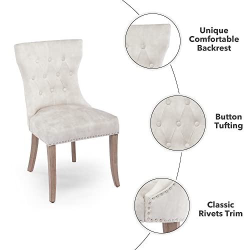 Loulens Upholstered Velvet Dining Chairs, Modern Elegant Tufted Dining Room Chairs With Solid Wood Legs For Kitchen, Dining Living Room, Beige #TOP3
