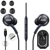Pack【1】 Auriculares AKG Original Manos Libres. Conector Tipo C. Compatible con Samsung S21 Ultra 5G, S20 FE, S9 Plus + 【1】 Anillo Teléfono Móvil con Imán Rotación 360 (akg-typec-Anillo-Soporte-Negro)