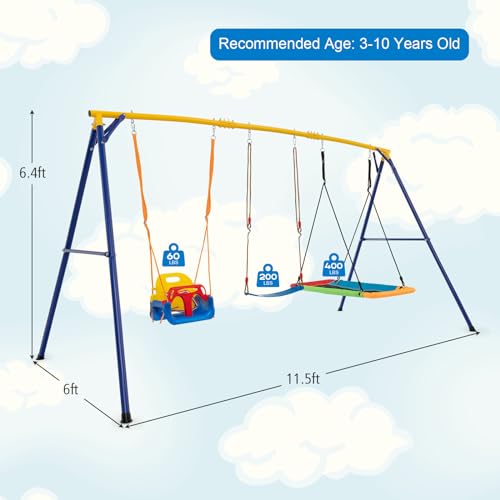 image for Costzon 660 lbs Swing Sets for Backyard, 3-in-1 Heavy Duty Extra Large
