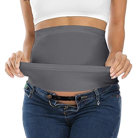 Bamboo Belly Band For Pregnancy with 2 PC of Waist Extenders for All Stages of Pregnancy Postpartum - grey - 4 Cover
