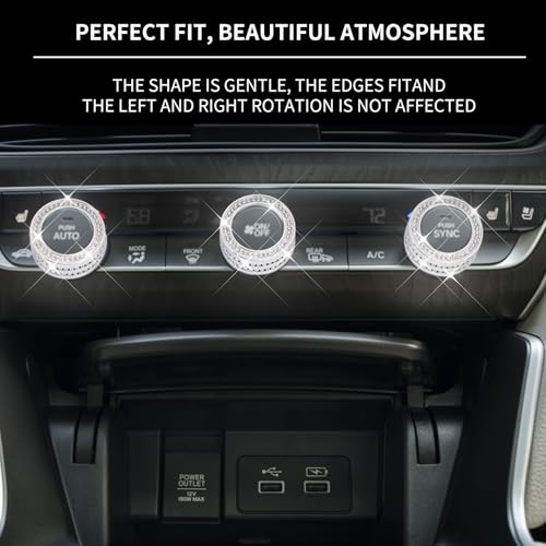 Image of Bling Car Interior Accessories for Honda,Air Condition AC Knob Cover Decals Fits for 2024 Honda Accord Civic CR-V. (Silver 11)