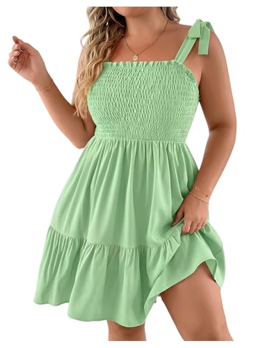 Image of Floerns Women's Plus Size Summer Knot Tie Shoulder Ruffle Straps Flounce Flowy Smocked Sundress Shorts Dress