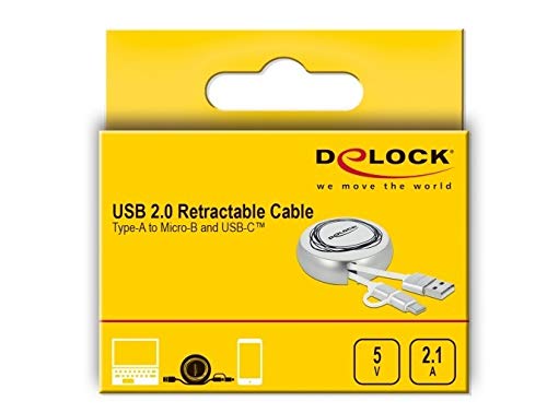 Delock Ausziehbares 2in1 Ladekabel für Micro-USB und USB-C