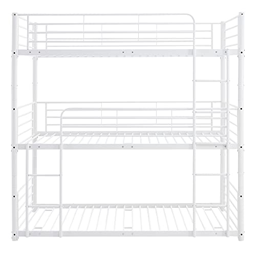 Emkk Full Size Triple Bunk Bed For Kids With Built-In Ladder,Full Size Metal Bunkbeds With Safety Guardrails,Can Be Separated Into 3 Twin-Size Beds,Noise Free For Dorm,Bedroom,Guest Room #TOP4
