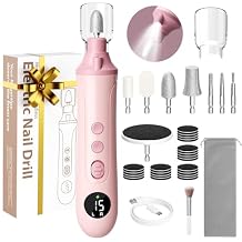 Ccigedy Electric Nail Drill, Professional Cordless Nail File Sander with LCD & Lamp, Rechargeable Toenail Grinder for Women, Manicure Pedicure Kit for Thick Toenails Acrylic Gel Dip Powder Nails