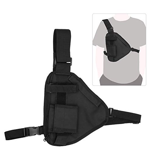 10,2 X 6,69 Pouces pour Talkie-walkie Portable Gilet Sac de Poitrine Pochette Noire Sangle Réglable avec Tissu Oxford 600D Durable pour la Chasse, Les Ateliers, Les Chantiers de