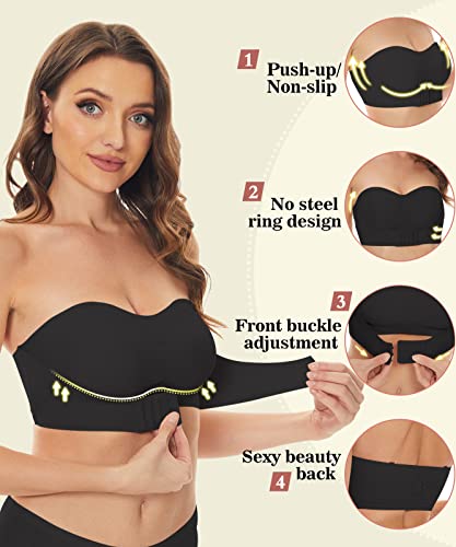 Strapless Bra For Women Front Buckle Pull Up Bra No Wire Non-Slip Invisible Bandeau Seamless Detachable Strap Underwear #TOP2