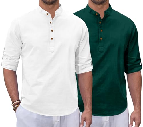 Image of Zombom Combo of Men's Casual Solid Cotton Polyester Blend Full Sleeve Straight Kurta Shirt (Pack of 2)
