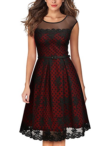 MISSMAY Women's Vintage Cocktail Party Embroidered Lined Polka Dots Swing Dress