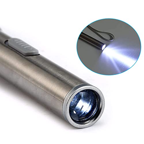 Yuentoen Pen Light Flashlight, Rechargeable Led Super Bright Flashlight With Stainless Steel Clip And Usb Cable For Home Camping Outdoor And Emergency - Silver #TOP6
