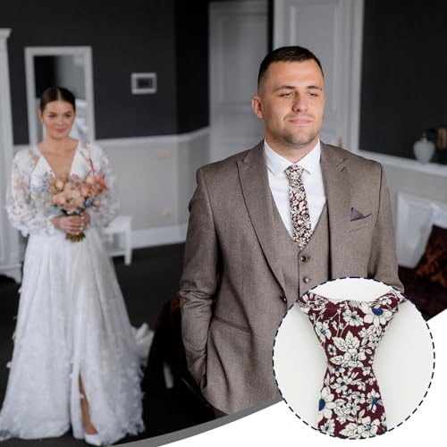 Image of Luckyvestir Ties for Men, Sage Green Cotton Floral Tie 2.76 inch Flower Printed Men's Neckties for Wedding /Groomsmen /Suit /Party