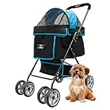Swift Pet Stroller - Teal: Zipperless, Quality Mesh Windows, Pee Pad Insert, Double Rear Brakes, Rotating Front Wheels, Lightweight, Two-Way Canopy, for Small Dogs/Cats, Supports Pets up to 45LBS
