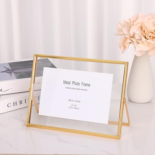 HOME ELEMENTS Metal Photo Frame for Table (4"x6",Gold) Floating Picture Frame, Family Photo Frame With Stand, Tabletop Photo Frames for Sweet Memories